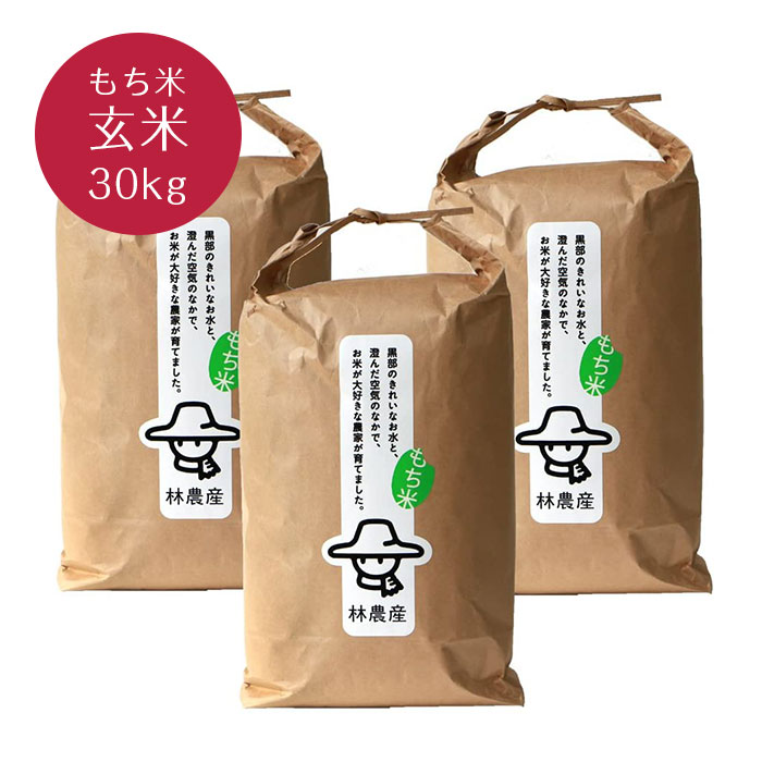 玄米 2年産 林農産のもち米 30kg 越中富山本舗